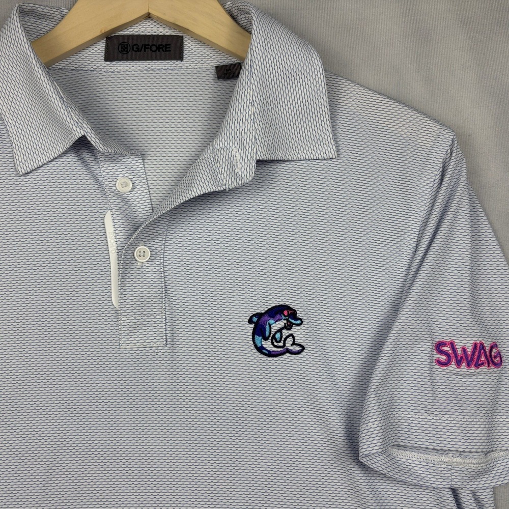 G/FORE x Swag Golf Mens Polo Shirt Blue White Dolphin Size M Pray For Birdies
